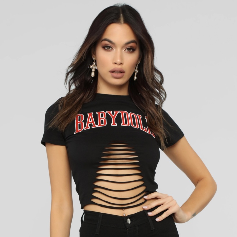 Black Cropped BabyDoll Shirt